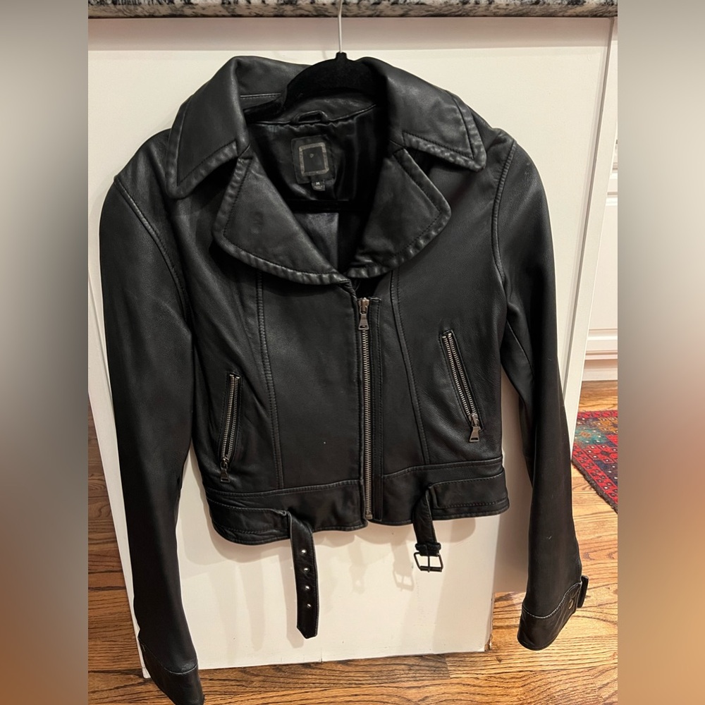 Vintage black leather motorcycle jacket
